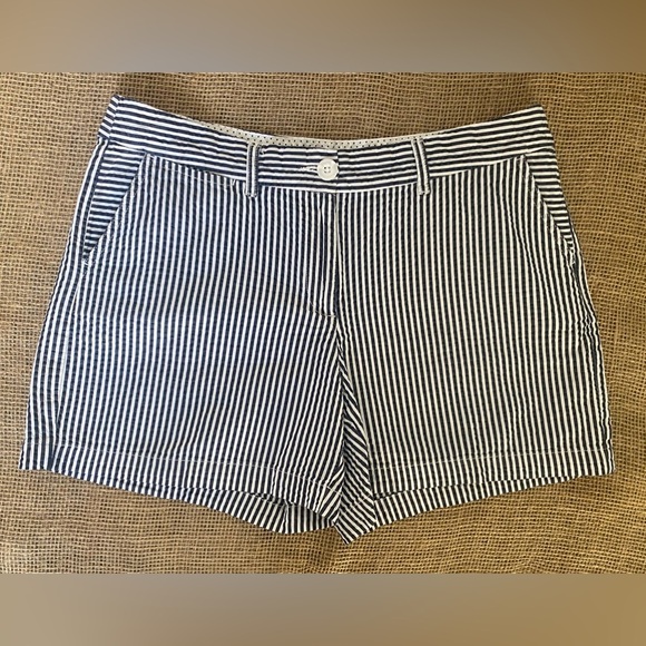 Crown & Ivy Blue and White Striped Seersucker Shorts, Size 12, Pockets - Picture 1 of 8